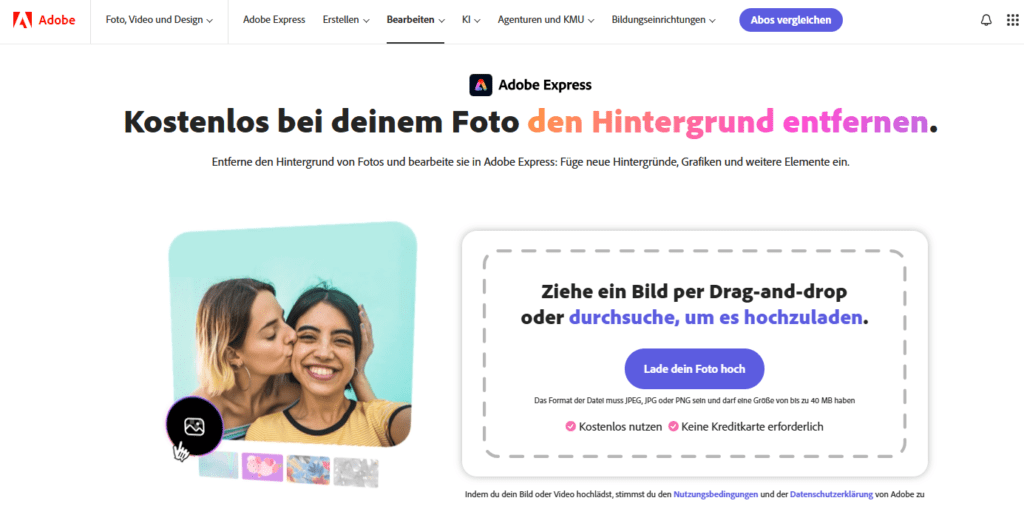 Adobe Express Automatische Hintergrund-Entfernung